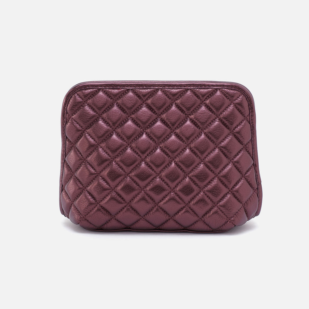 Beauty Cosmetic Pouch In Metallic Leather - Frosted Plum