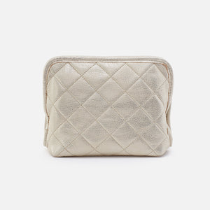 Beauty Cosmetic Pouch in Quilted Metallic Leather - Pearled Silver