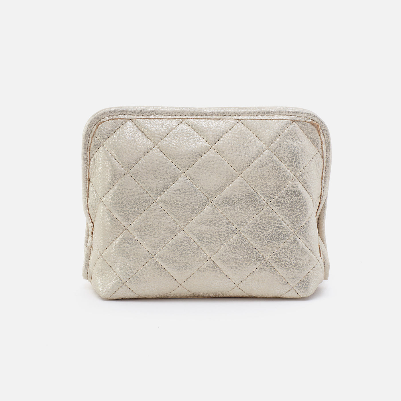 Beauty Cosmetic Pouch in Quilted Metallic Leather - Pearled Silver