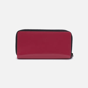 Dixon Large Zip Wallet In High Gloss Leather - Magenta