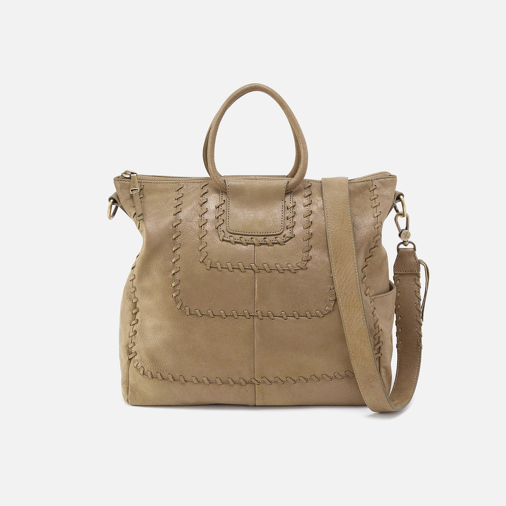 Sheila Large Satchel In Metallic Leather - Burnished Sage