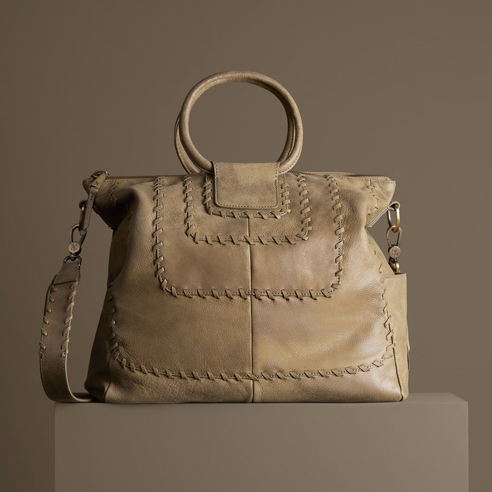 Sheila Large Satchel In Metallic Leather - Burnished Sage