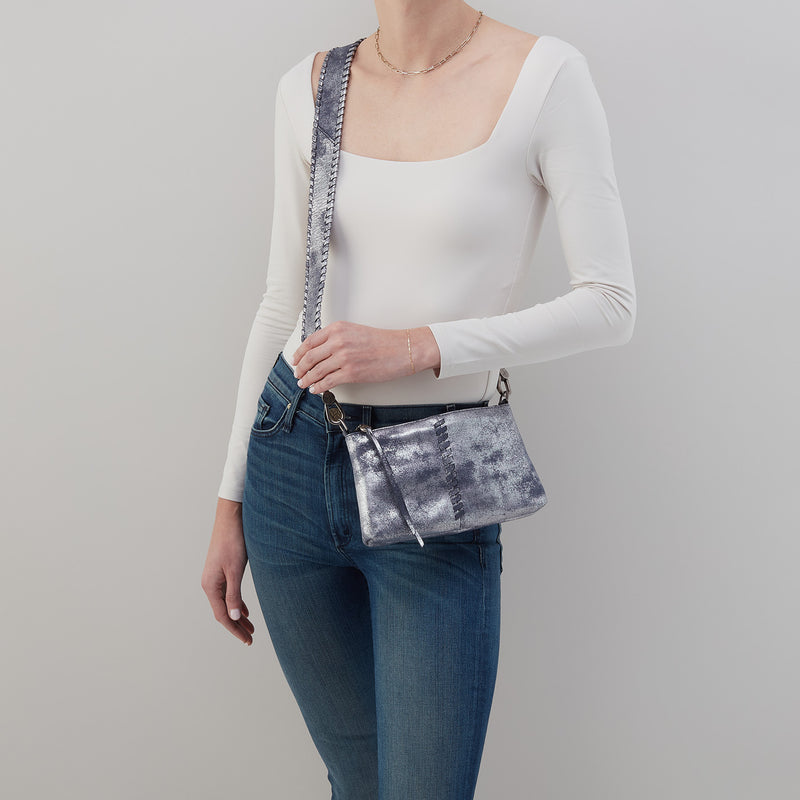 Darcy Crossbody In Metallic Leather - Blue Pewter