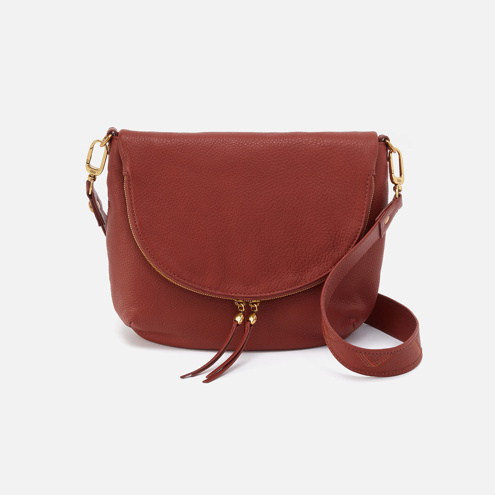 Fern Foldover Messenger In Pebbled Leather - Rust