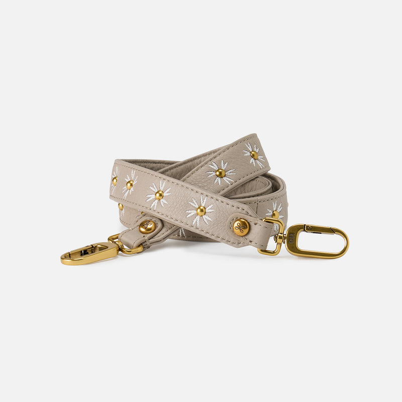 Floral Stud Crossbody Strap In Pebbled Leather - Taupe