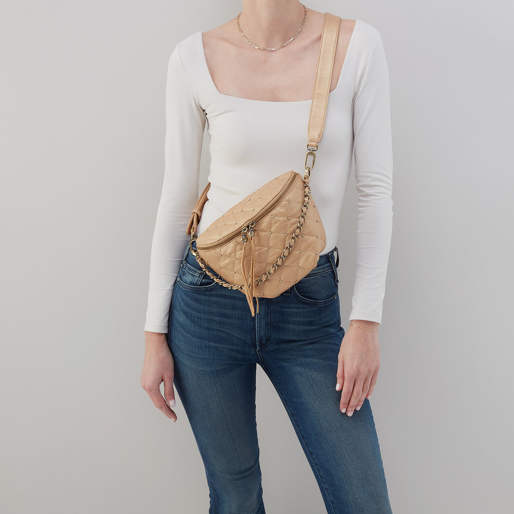 Miri Belt Bag In Pebbled Metallic Leather - Dusty Gold