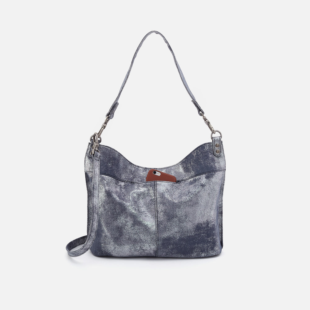 Pier Shoulder Bag In Metallic Leather - Blue Pewter