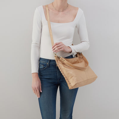 Pier Shoulder Bag In Pebbled Metallic Leather - Dusty Gold