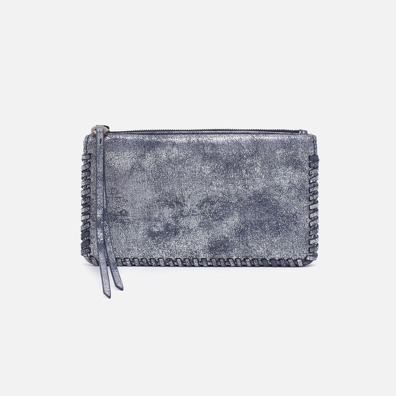 Foray Large Wallet In Metallic Leather - Blue Pewter