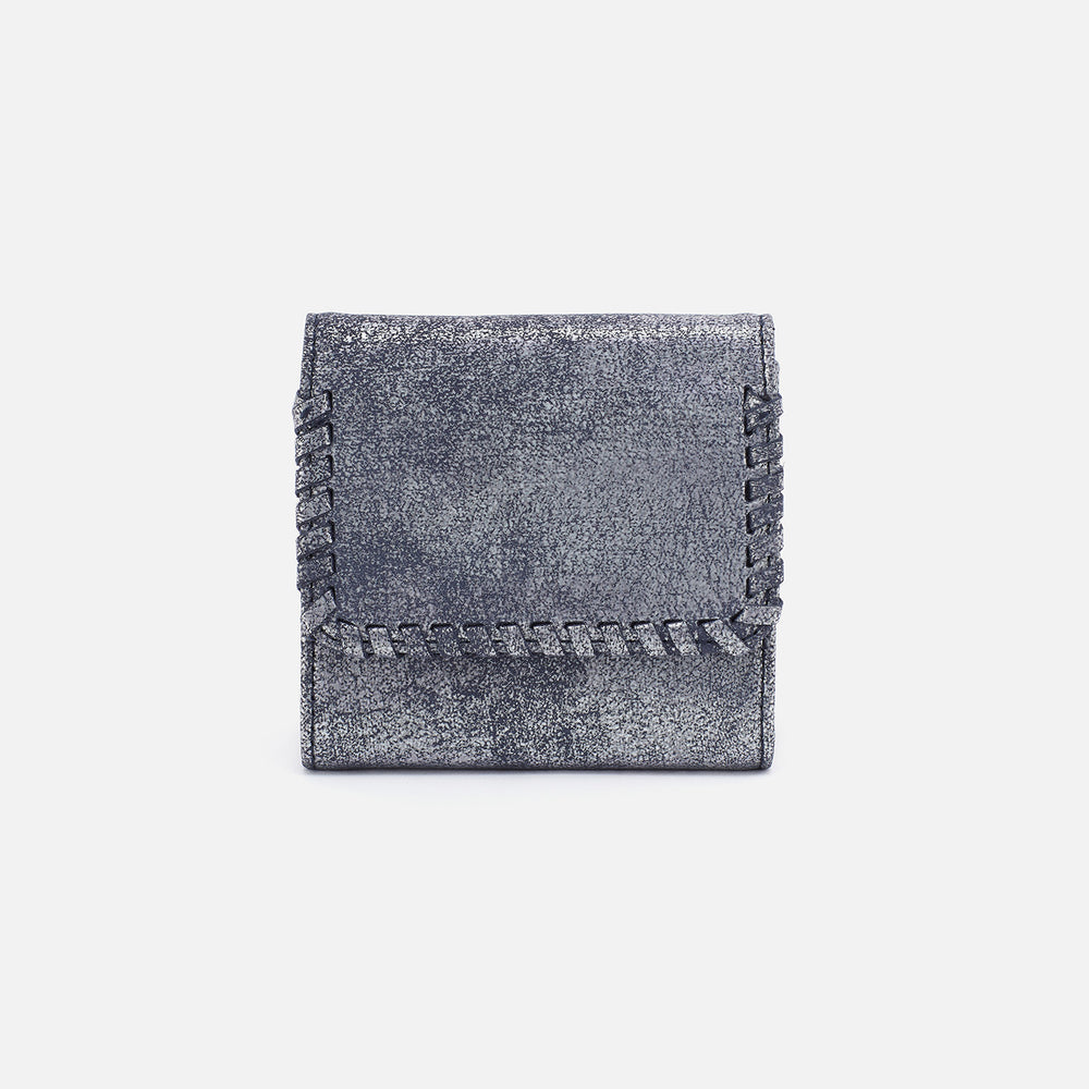 Foray Small Wallet In Metallic Leather - Blue Pewter