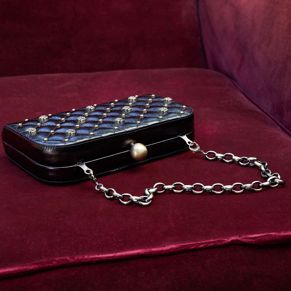 Lauren Minaudiere In Polished Leather - Studded Black