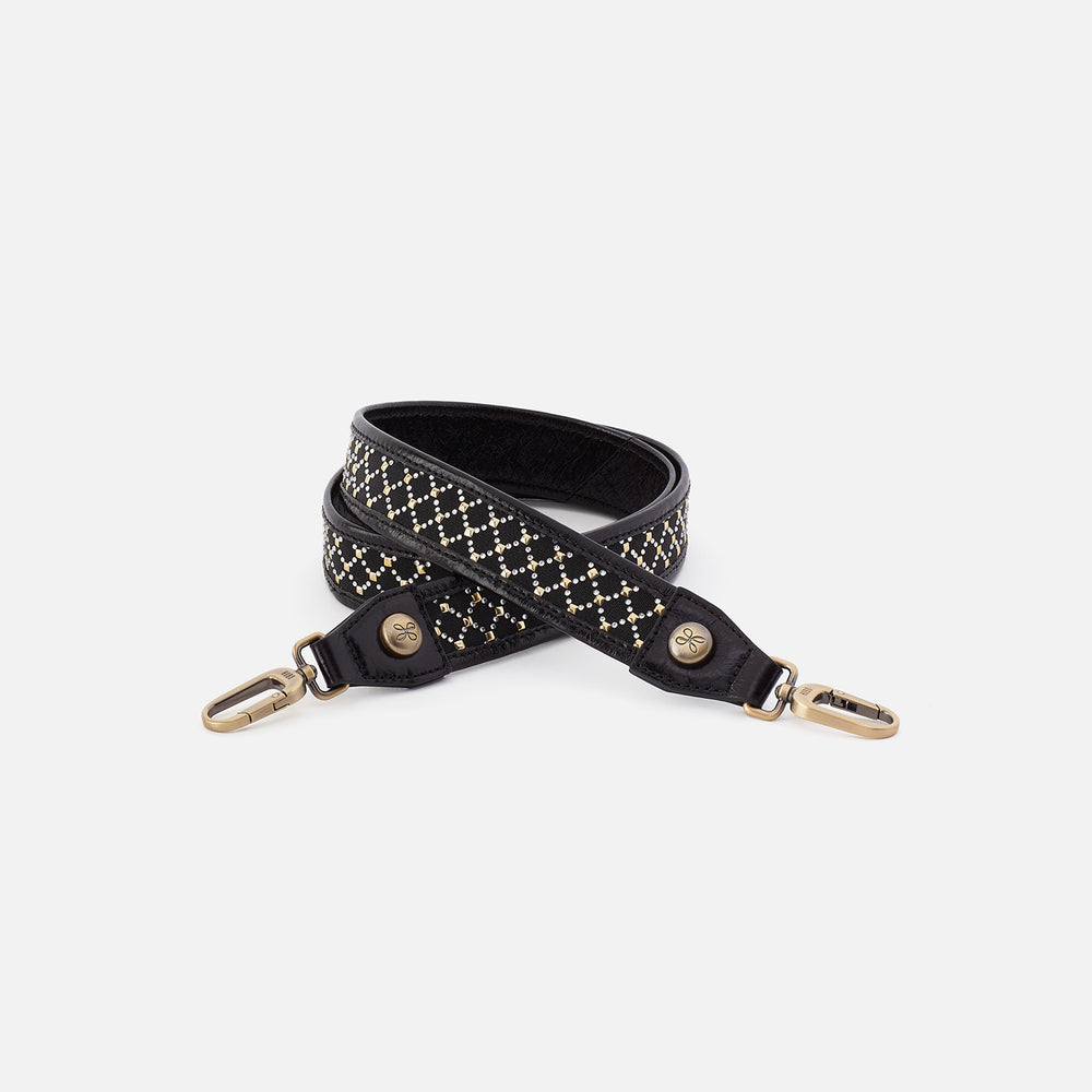 Lattice Stud Strap In Polished Leather - Black