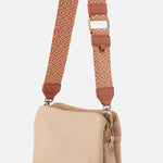 Webbing Strap In Webbing Fabric With Pebbled Leather Trim - Desert Sun