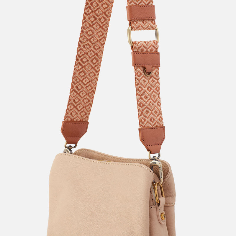 Webbing Strap In Webbing Fabric With Pebbled Leather Trim - Desert Sun