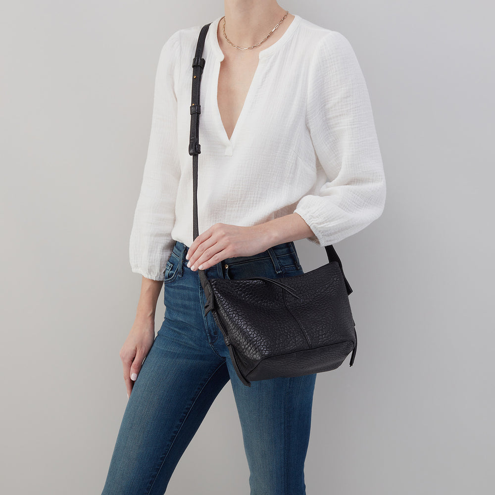 Bonita Crossbody in Bubble Pebbled Leather - Black