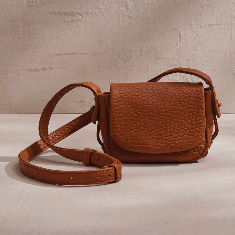 Bonita Mini Messenger Crossbody in Bubble Pebbled Leather - Brown