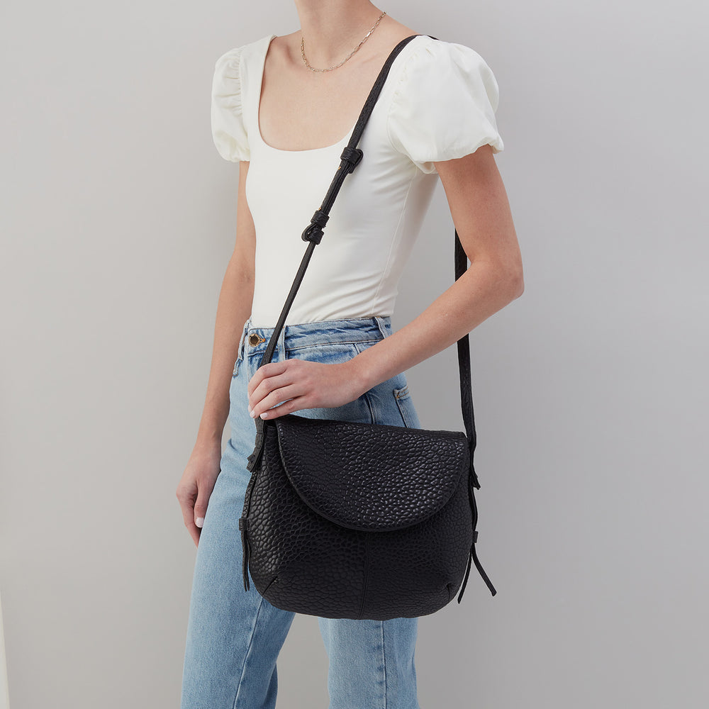 Bonita Messenger Crossbody in Bubble Pebbled Leather - Black