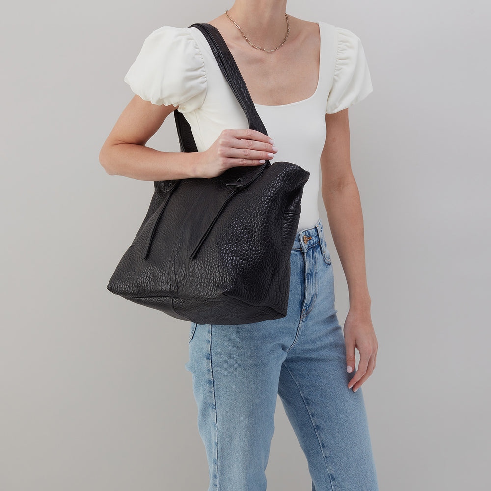 Bonita Tote in Bubble Pebbled Leather - Black