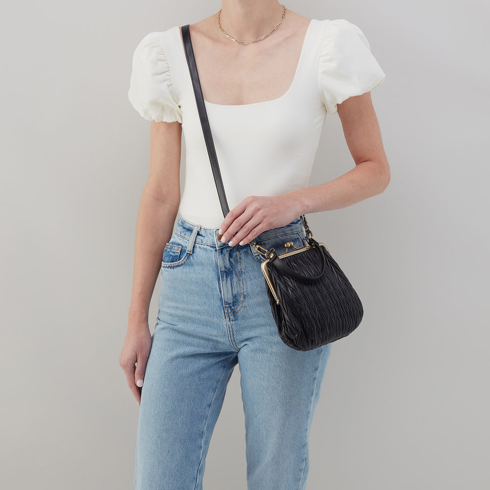 Alba Crossbody In Soft Pleated Leather - Black