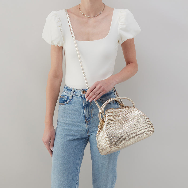 Darling Satchel In Soft Pleated Leather - Gold