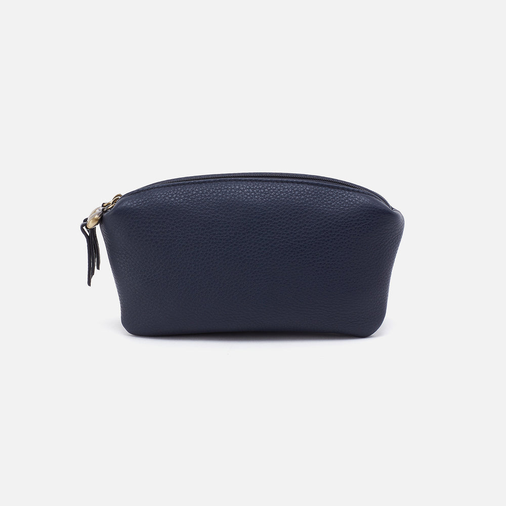 Double Zip Pouch In Pebbled Leather - Sapphire