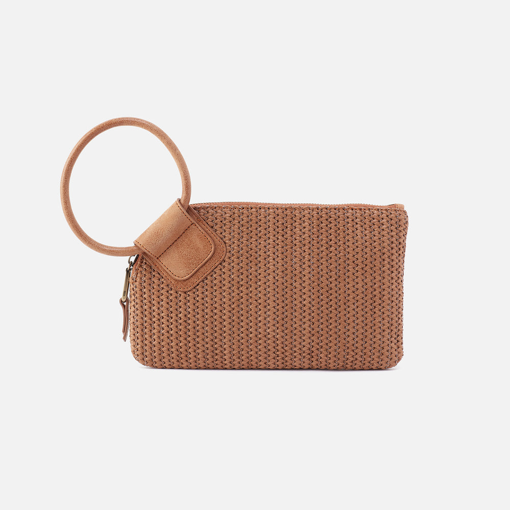 Sable Wristlet in Raffia With Leather Trim - Sepia