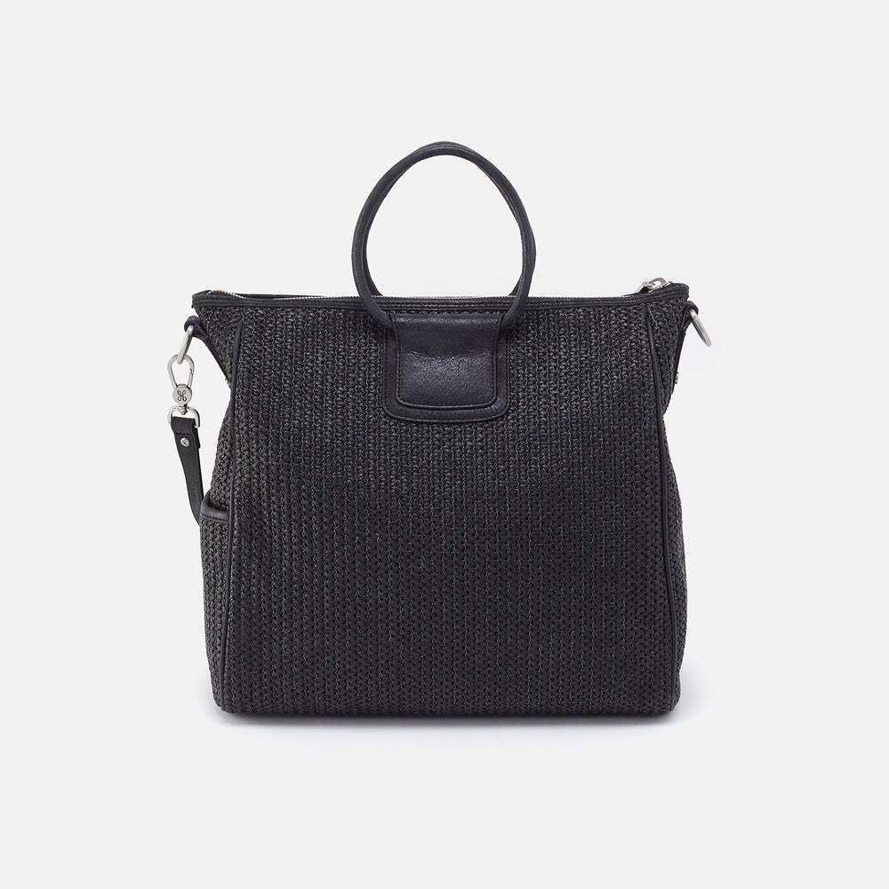 Sheila Large Satchel in Raffia With Leather Trim - Black