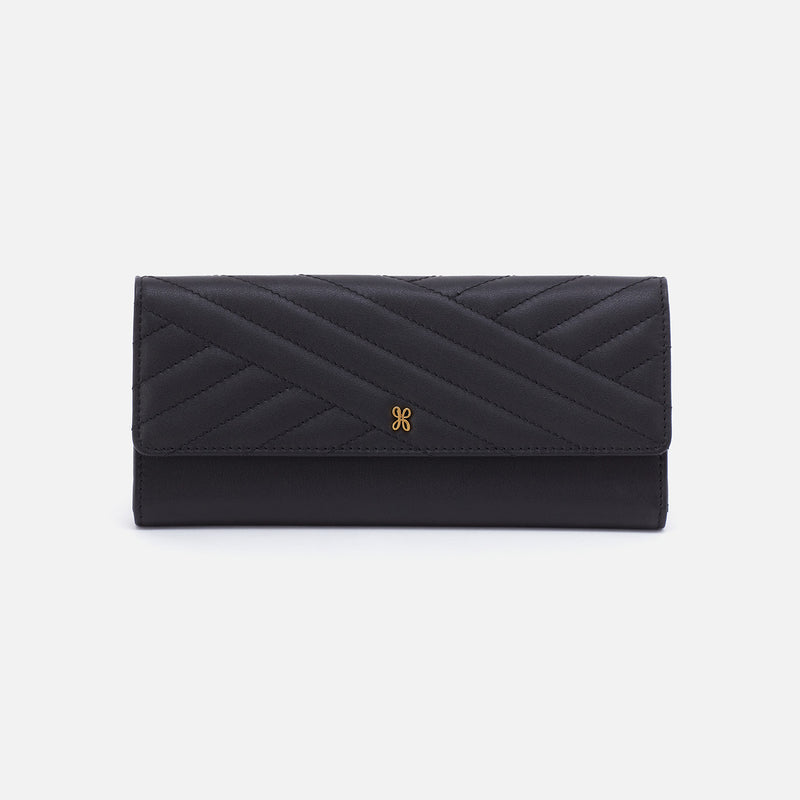 Jill Large Trifold Wallet in Quilted Silk Napa Leather - Black