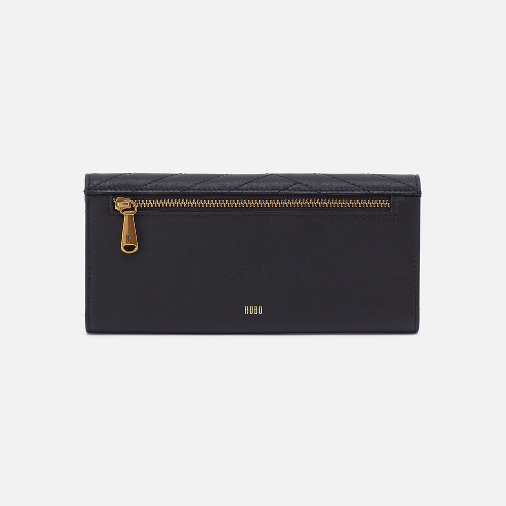 Jill Large Trifold Wallet in Quilted Silk Napa Leather - Black