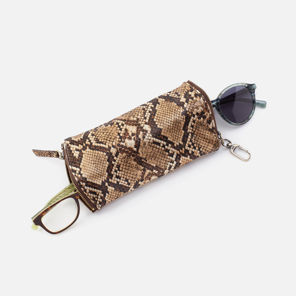 Spark Double Eyeglass Case in Printed Leather - Golden Snake