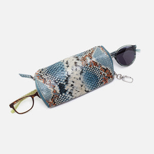 Spark Double Eyeglass Case In Printed Leather - Blue Tempest