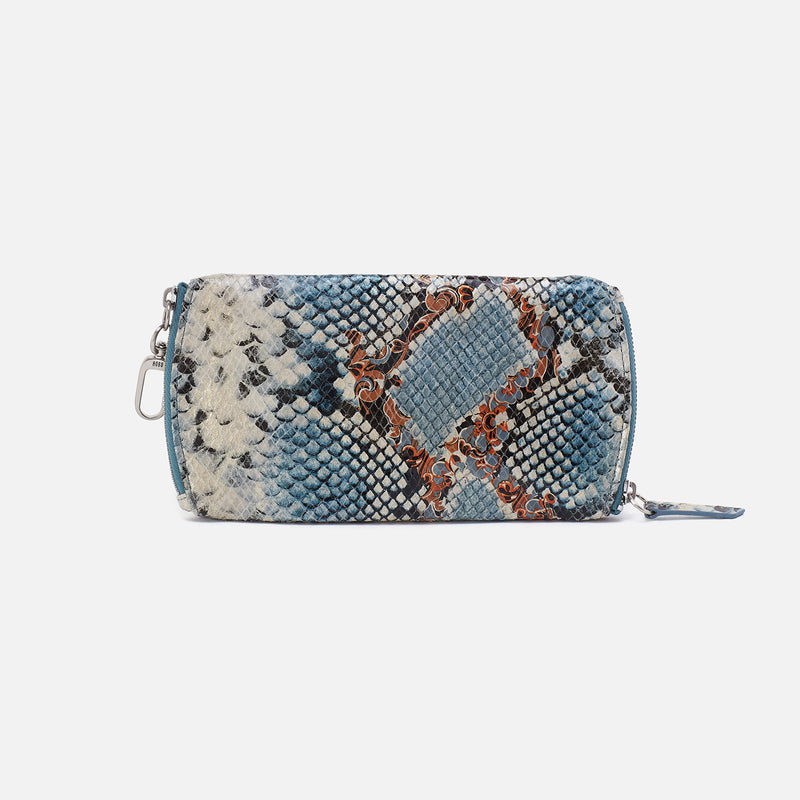 Spark Double Eyeglass Case In Printed Leather - Blue Tempest