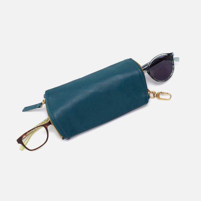 Spark Double Eyeglass Case In Pebbled Leather - Midnight Teal