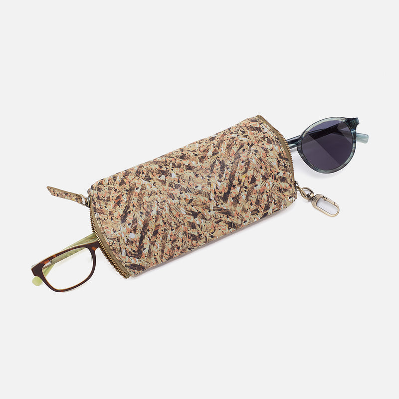 Spark Double Eyeglass Case In Printed Leather - Neutral Mosaic Print