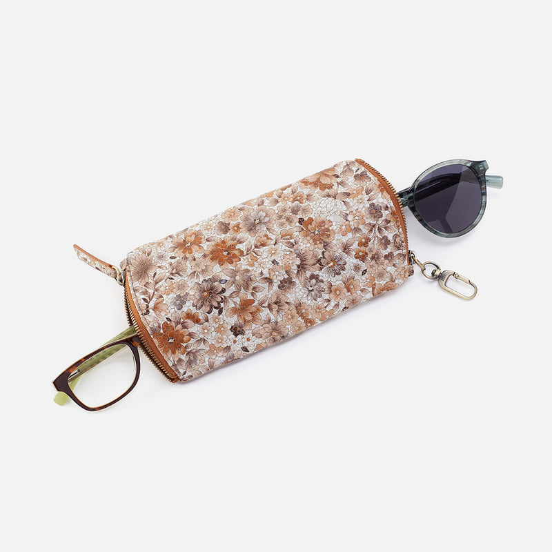 Spark Double Eyeglass Case In Printed Leather - Sepia Bloom