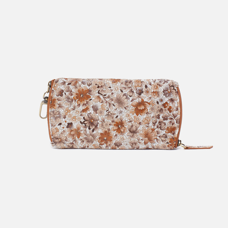 Spark Double Eyeglass Case In Printed Leather - Sepia Bloom