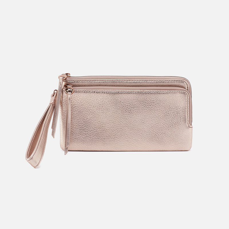 Dayton Wristlet In Metallic Leather - Pink Gold Metallic