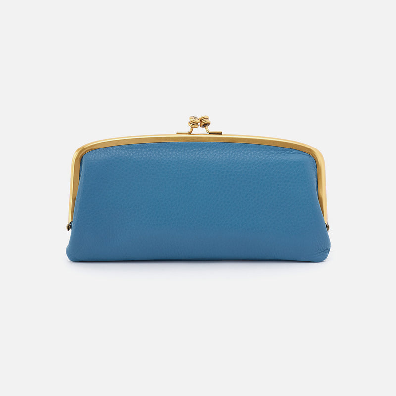 Cora Large Frame Wallet in Pebbled Leather - Dusty Blue