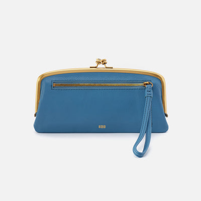 Cora Large Frame Wallet in Pebbled Leather - Dusty Blue