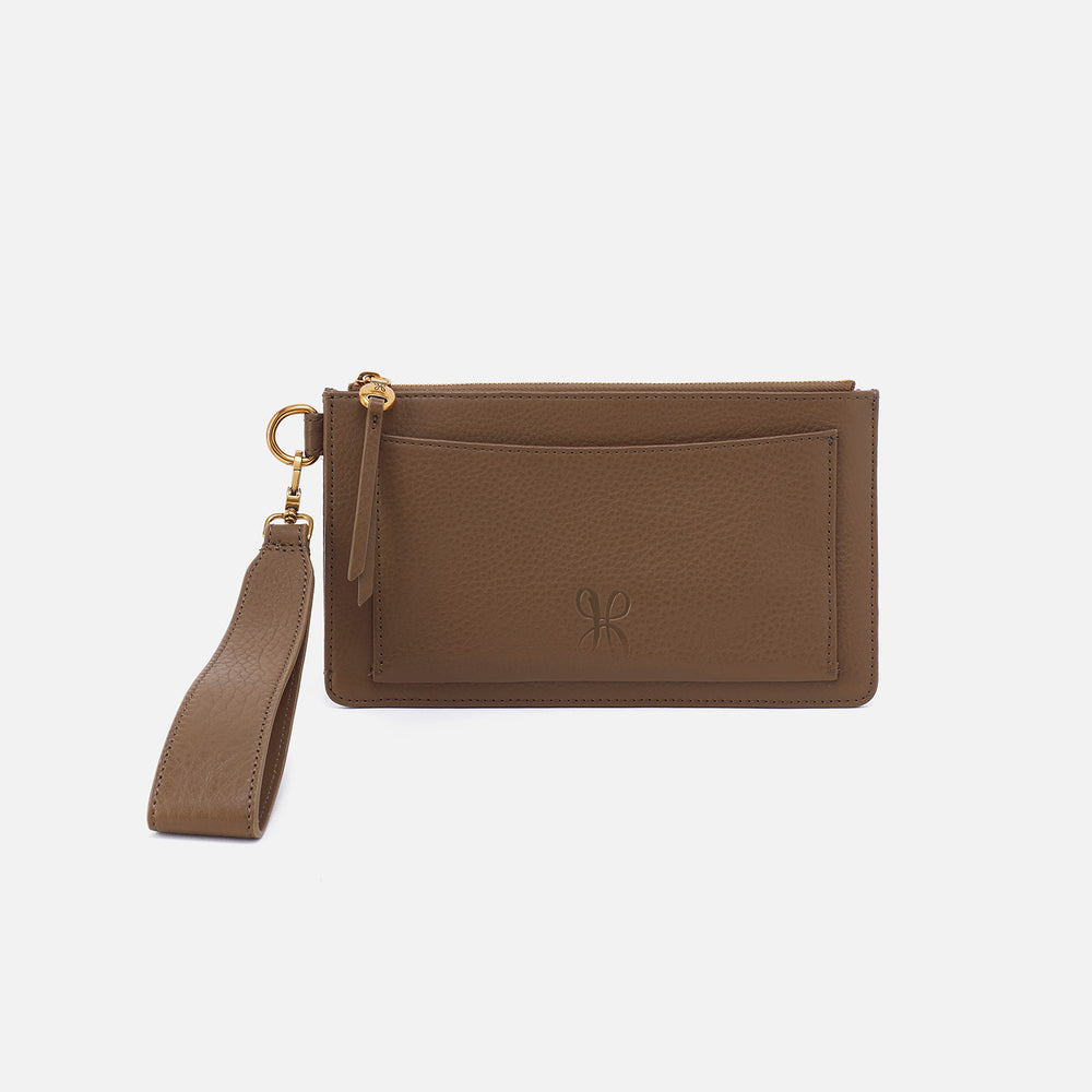 Hart Wristlet In Pebbled Leather - Dark Elm