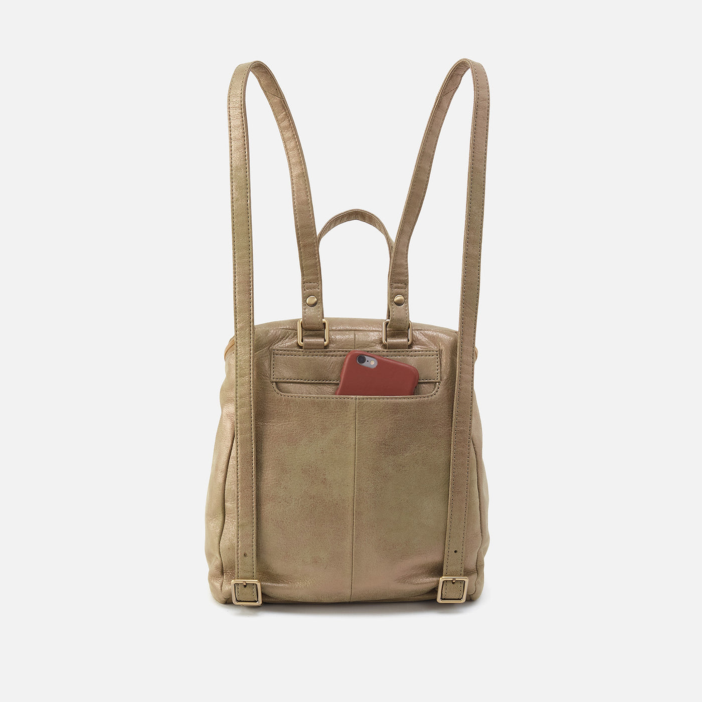 River Backpack In Metallic Leather - Burnished Sage