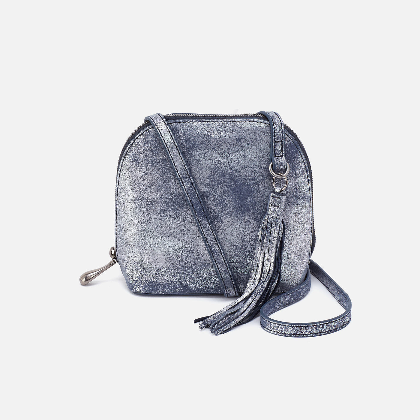 Nash Crossbody In Metallic Leather - Blue Pewter