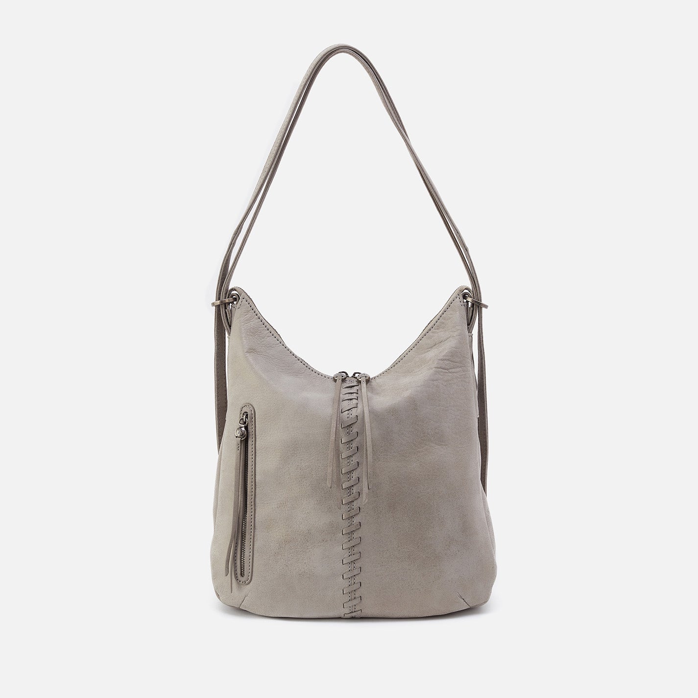 Merrin Convertible Backpack in Metallic Leather Granite Grey