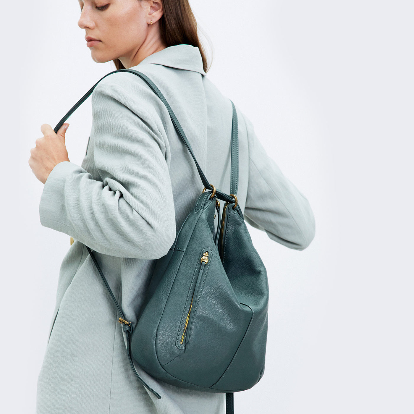 Merrin Convertible Backpack in Pebbled Leather - Sage Leaf – HOBO
