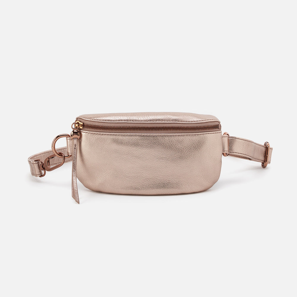 Fern Belt Bag In Metallic Leather - Pink Gold Metallic