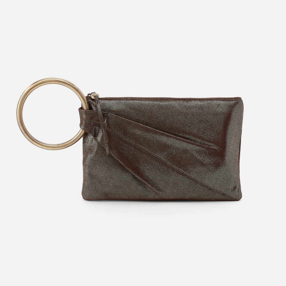 Sheila Ring Clutch In Metallic Leather - Coffee Galaxy