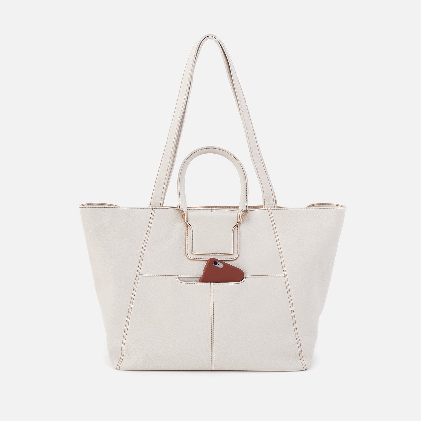 Sheila East West Tote in Pebbled Leather White