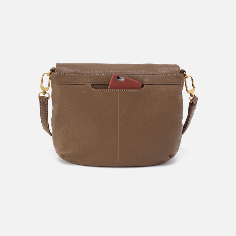 Fern Foldover Messenger In Pebbled Leather - Dark Elm