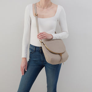 Fern Foldover Messenger In Pebbled Leather - Taupe