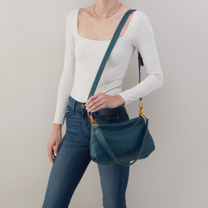 Advance Shoulder Bag In Pebbled Leather - Midnight Teal